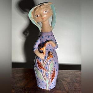 Geza Meszaros Signed Glazed Terracotta Girl Sculpture 10.75” Hungarian RARE